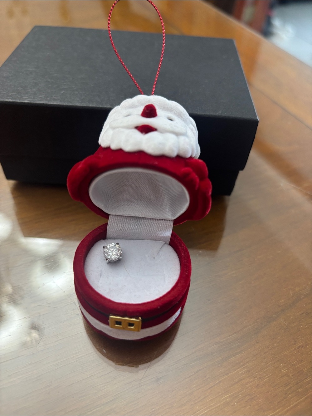 Red and White Santa Velvet Jewelry Box with Single CZ Stud Earring